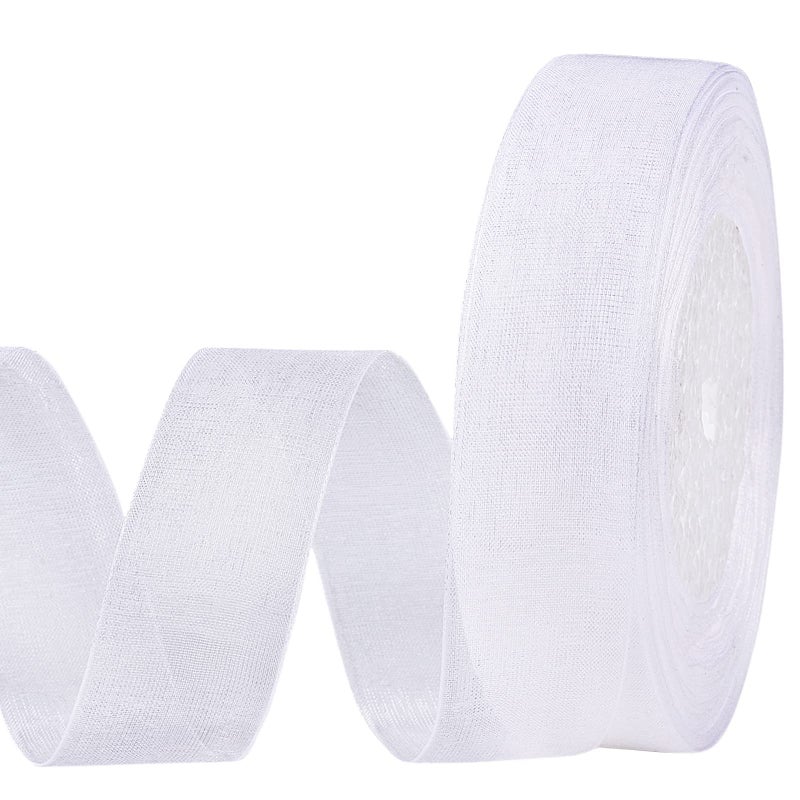 molshine 50 Yards x 1 Inch Shimmer Sheer Organza Ribbon,Chiffon Fabric Ribbons for Bouquets Garland,Bowknot,Wedding,Gift Wrapping,Hair,Crafts,Decoration (White) - Image 1